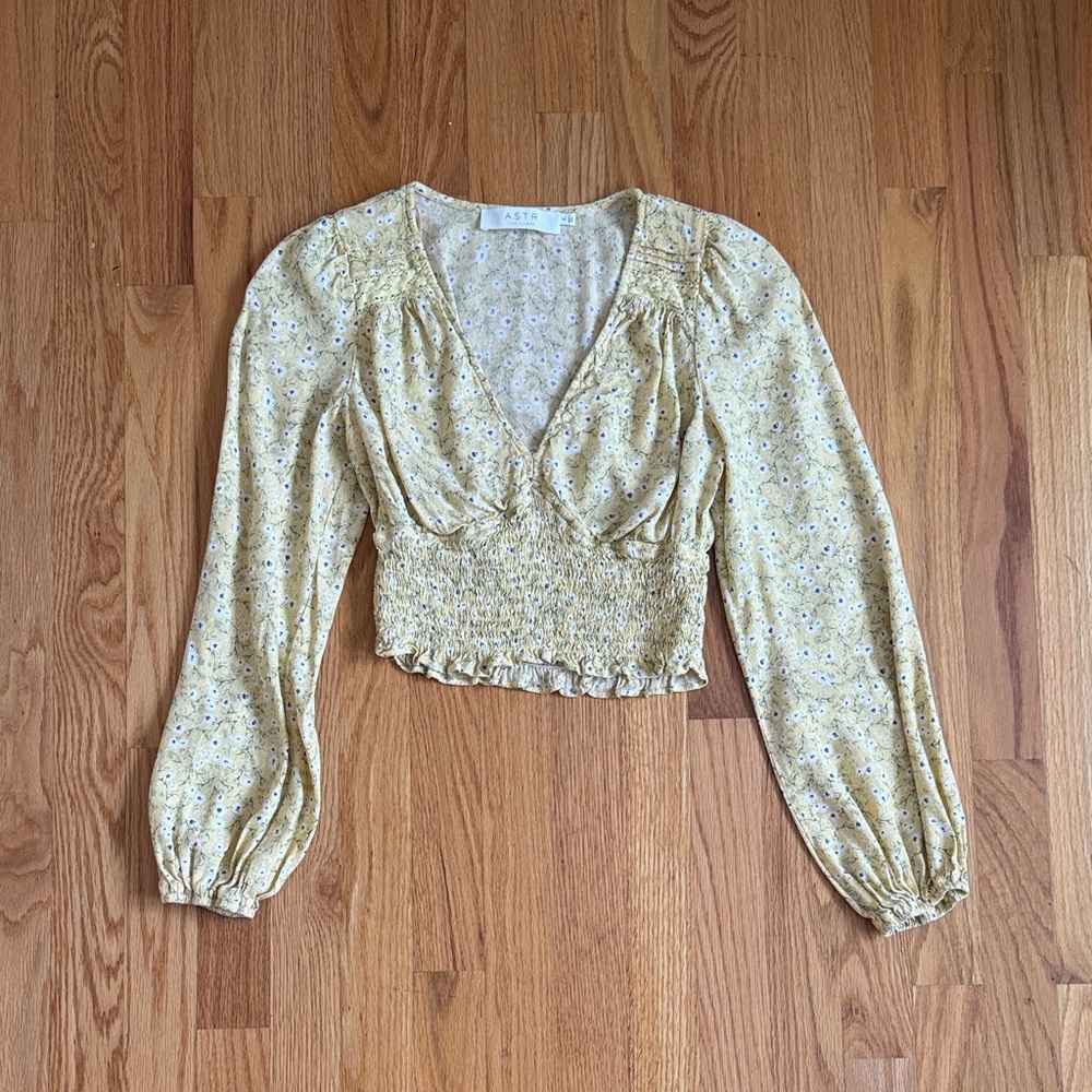 Astr Yellow Floral Smocked Blouse